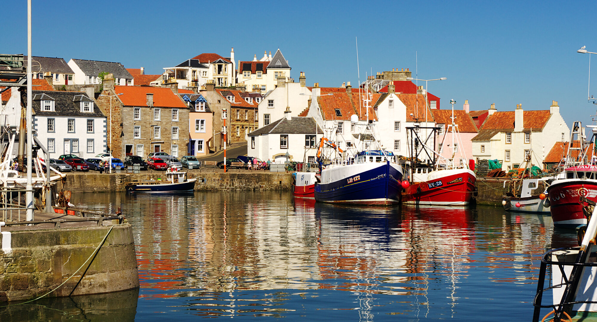 The traditional fishing village of Pittenweem on the Fife Coast, Scotland on a calm summer day.