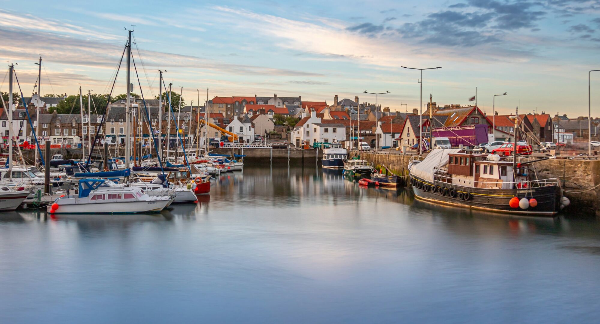 Anstruther Harbour, Fife, Scotland, summer evening, just after sunset.